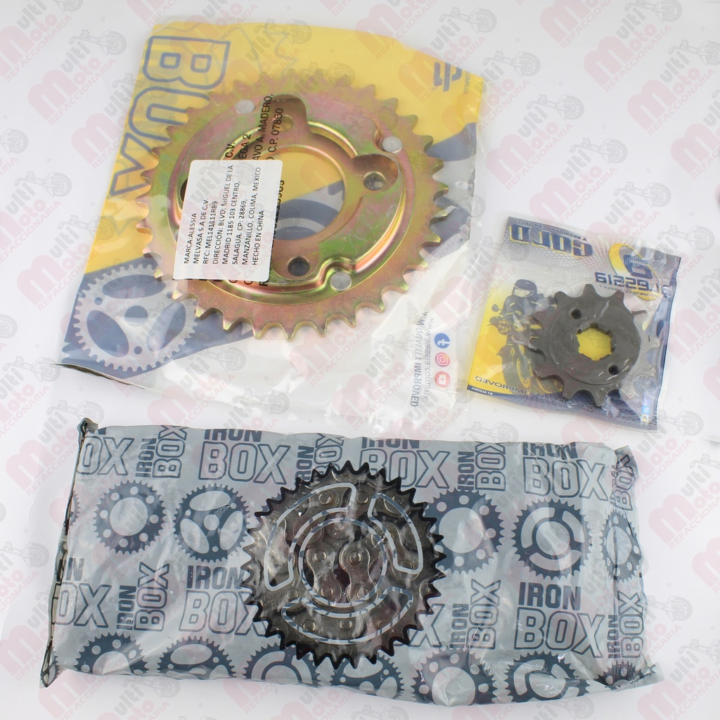 KIT DE SPROCKET IRON BOX CADENA REFORZADA 520H-106L SPROCKET 32T/12T TC-200 14-16 / TC-200 BLANCA 16-18