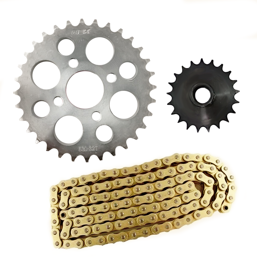 KIT SPROCKET 32T/21T/530H-74L MODELO ATV-180 AÑO 16-24, CADENA DORADA