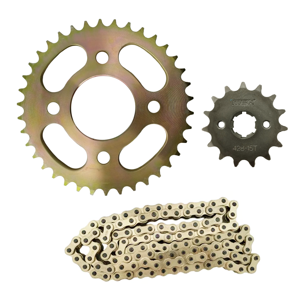 KIT SPROCKET 38T/15T/428H-108L MODELOS FT180 TS, FT150G, FT150 GTS, FT 150 GT, DT150 SPORT II, DT150 SPORT, FIERA 150, FORZA 150, FT150 GTI, CADENA DORADA