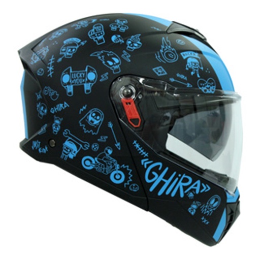 [80-9579-001] CASCO GHIRA GH1000PRO AZUL NEGRO TOON CRAZE MATE M ABATIBLE SVS